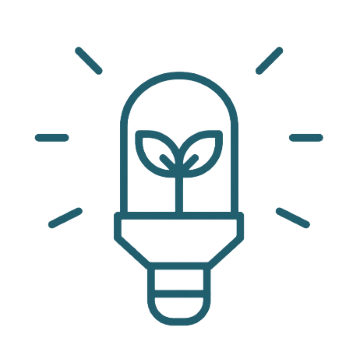 Ein stilisiertes Glühbirnen-Symbol, in dessen Inneren zwei kleine Blätter wachsen. Das Icon symbolisiert Nachhaltigkeit, ökologisches Bewusstsein und umweltfreundliche Wohnideen.